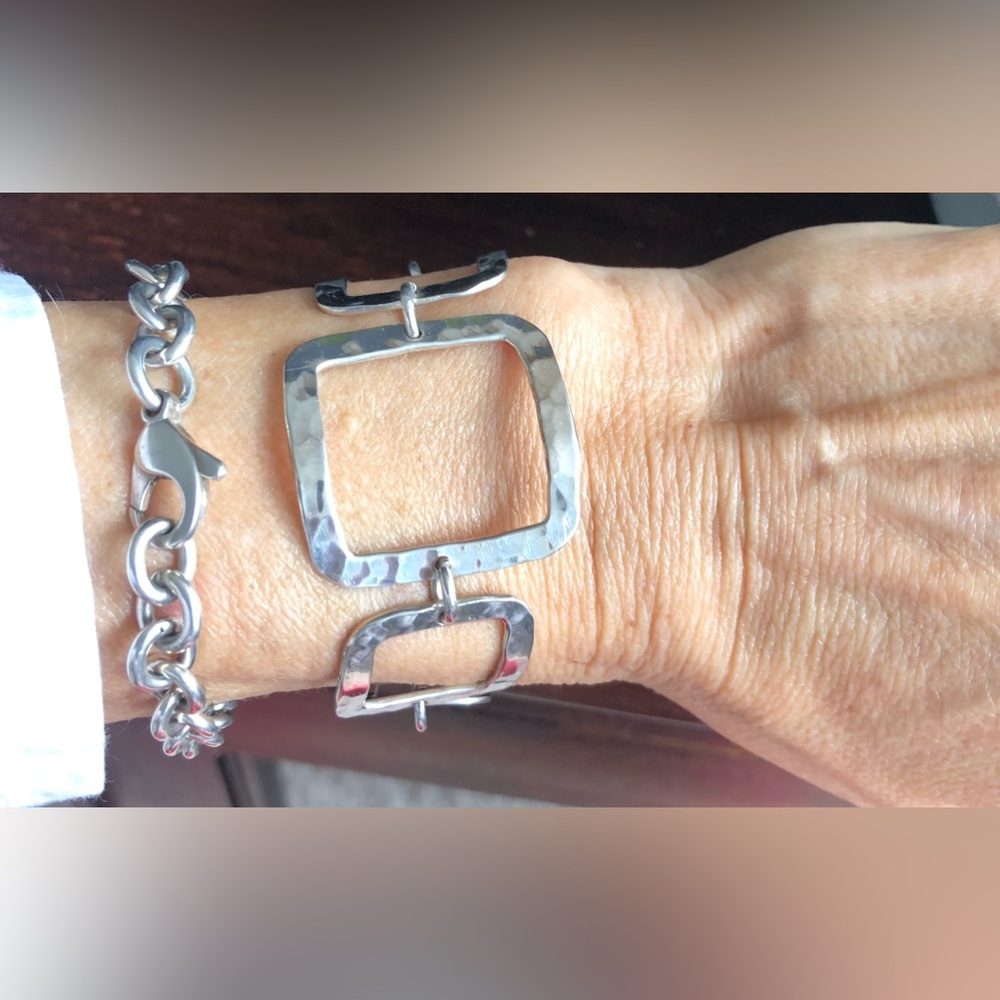 Silver Hammered Square Link Bracelet~925
